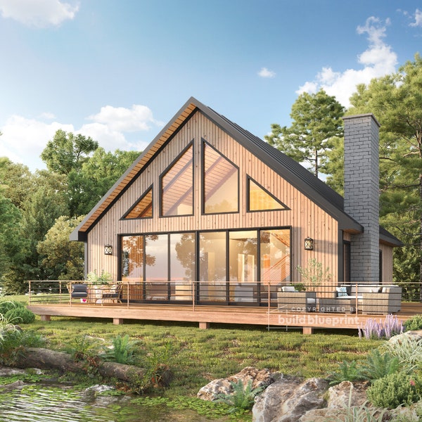 Long Creek Cabin Architekturpläne - 1675SF Lake House Blueprint (digitaler Download)