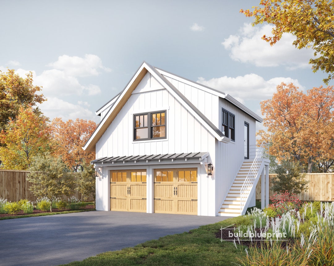 Detached 22'x22' Two Car ADU Garage Loft Architectural Plans
