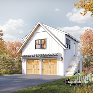 Detached 22&#39;x22&#39; Two Car ADU Garage Loft Architectural Plans - Blueprint Digital PDF