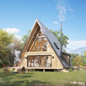 30 'x 42' moderne A-frame cabine architectonische plannen - 1650SF 3BD huisblauwdruk PDF