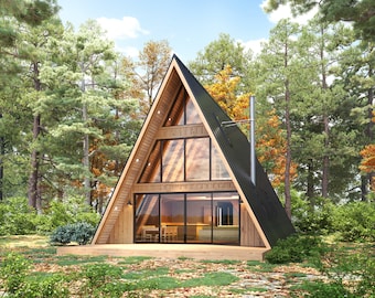 28' x 46' Large Modern A-Frame Cabin Architectural Plans - Custom 1400SF 3BD Cabin Blueprint PDF