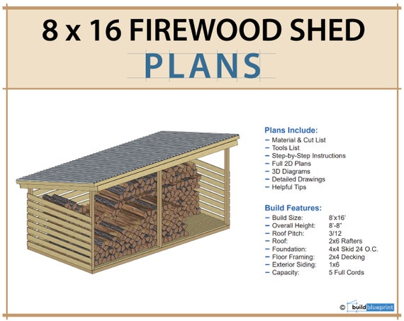 Plans de remise à bois de chauffage 8x16 Construction de bricolage d'un abri  en bois à 5 cordes -  Canada