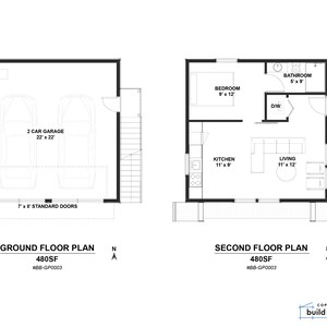 Detached 22'x22' Two Car ADU Garage Loft Architectural Plans ...