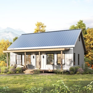 Architecturale plannen wilgenhut (26 x 34 inch) - Custom 884SF blauwdruk modern huis met 2 slaapkamers