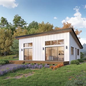 26' x 32' Lean Cabin Architectural Plans - Custom 800SF Small Guest House Blueprint