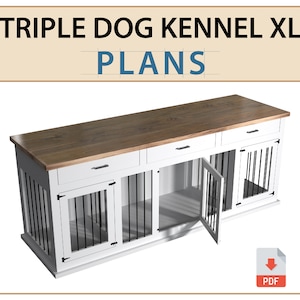 DIY-plannen voor drievoudige hondenkennel TV-standaard - extra grote houten hondenkrat Media Center digitale PDF