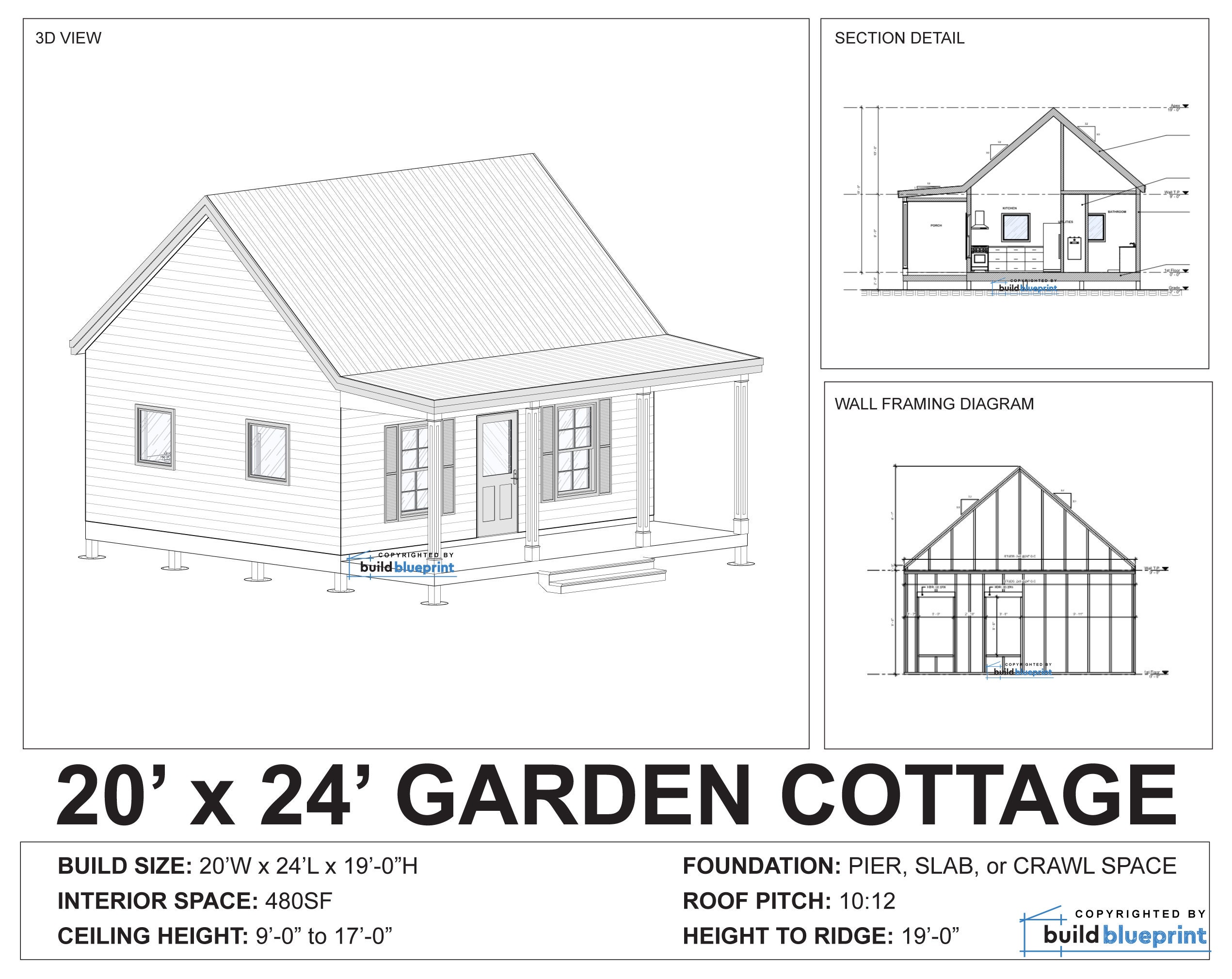 20' X 24' Budget Cabin Architectural Plans - Custom 480SF Tiny House ...