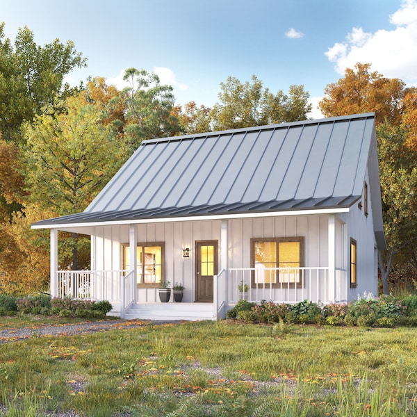 32' x 32' Alpine Cabin w/ Full Loft Architectural Plans - Custom 1400SF Modern Cottage Blueprint