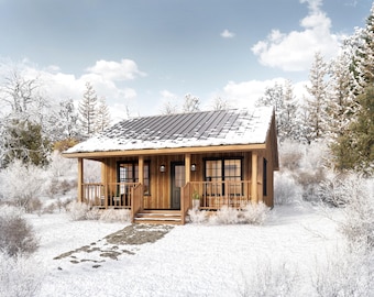 16' x 24' Aspen Cabin Architectural Plans - Small 384SF Budget House Blueprints