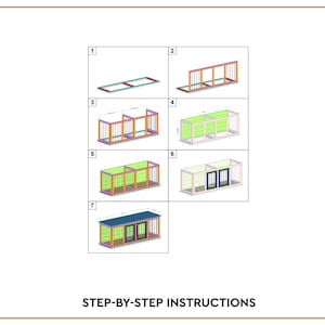 Peut inclure: Un guide &eacute;tape par &eacute;tape pour construire une niche pour chien avec sept &eacute;tapes illustr&eacute;es. La niche est en bois et a un toit vert. Les &eacute;tapes montrent comment assembler le cadre, ajouter le toit et installer la porte.