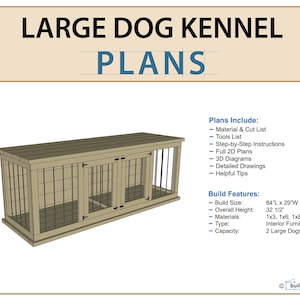Peut inclure: Rendu 3D d'un chenil pour grand chien avec deux compartiments s&eacute;par&eacute;s. Le chenil est en bois et a une teinte brune. Le chenil mesure 84 pouces de long, 29 pouces de large et 32 pouces et demi de haut. Le chenil est con&ccedil;u pour accueillir deux grands chiens.