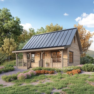 Chalet Adirondack de 20 pi x 26 pi avec des plans architecturaux de chambre à coucher en mezzanine - Plan de cabine moderne personnalisé 650 pieds carrés