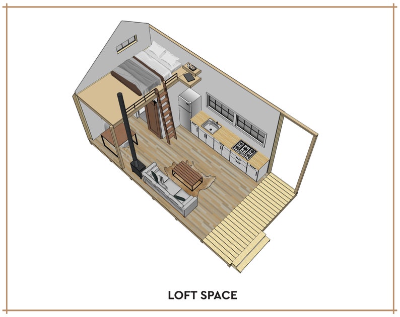 Small Cabin Loft DIY Build Plans 12' x 20' Tiny House Blueprint PDF image 4