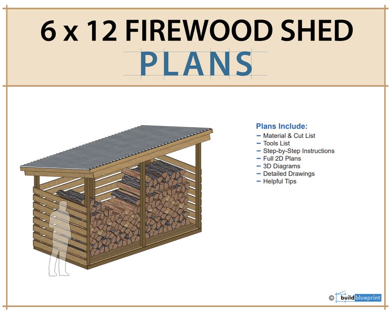 6x12 firewood shed plans 3 cord wood shed diy plan etsy