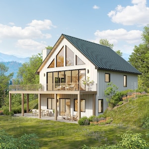 Architectonische plattegronden van 35 x 35' Hilltop Hideout - opties voor staking of volledige kelder