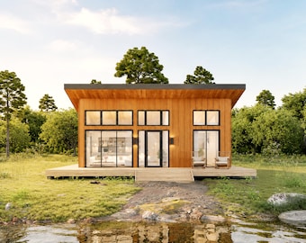 22' x 28' Lean Cottage Architectural Plans - Custom 616SF Shed Roof Cabin Blueprint