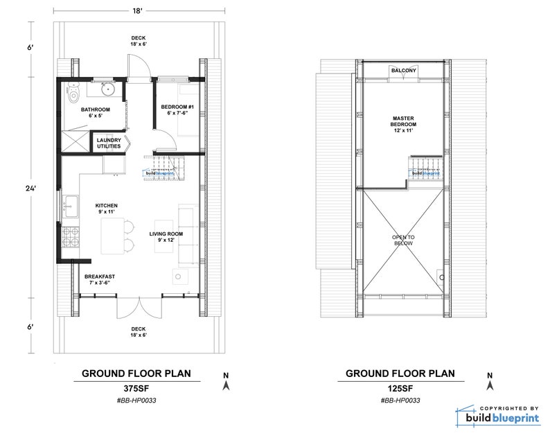 May include: Floor plan of a two-story house with a total of 375 square feet on the ground floor and 125 square feet on the second floor. The ground floor includes a kitchen, living room, bathroom, laundry room, and a bedroom. The second floor includes a master bedroom and a balcony. The plan includes dimensions for each room.