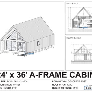 24' X 36' Nordic A-frame House Architectural Plans Custom 1145SF Cabin ...