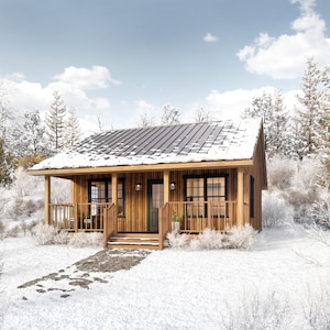 16' x 24' Aspen Cabin Architectural Plans - Small 385SF Budget House Blueprints