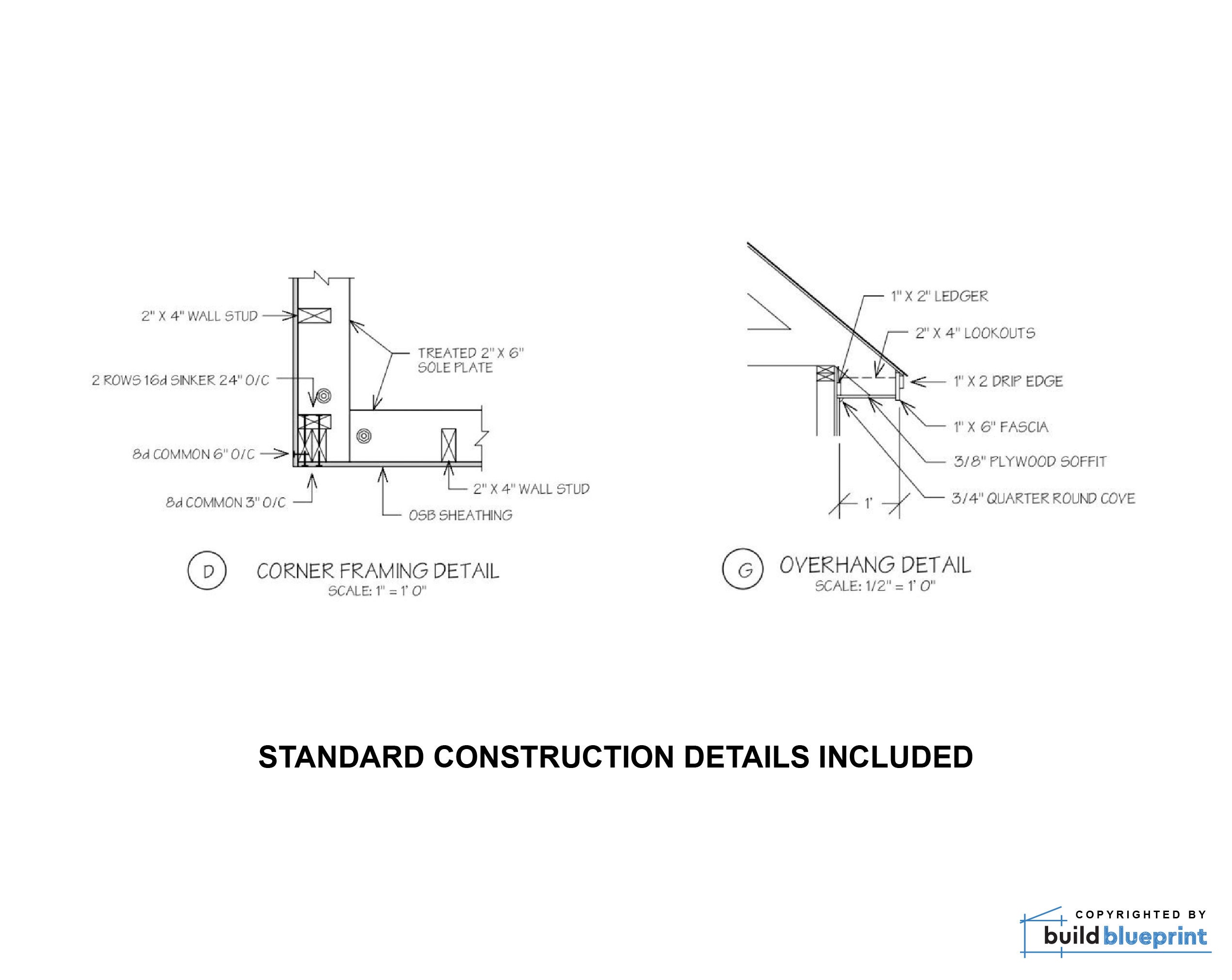 Detached 22'x22' Two Car ADU Garage Loft Architectural Plans ...