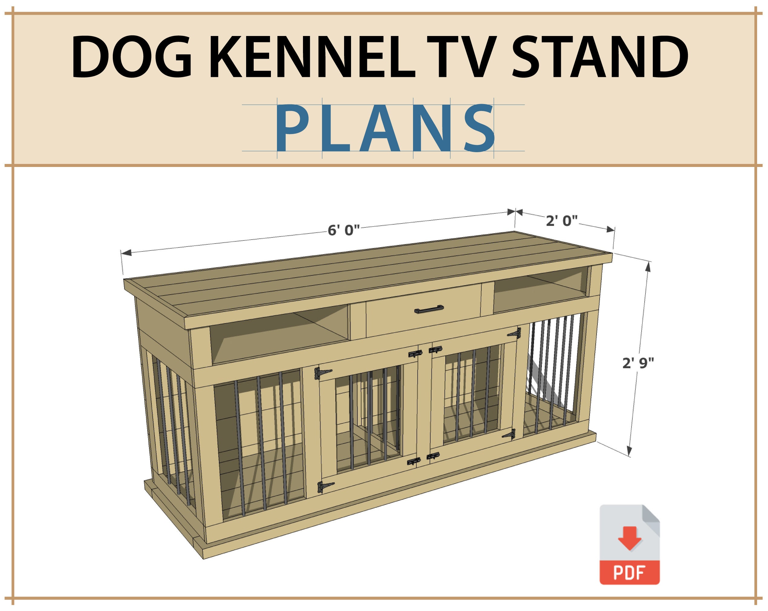 DIY Plans Double Kennel TV Wooden Dog Crate - Etsy