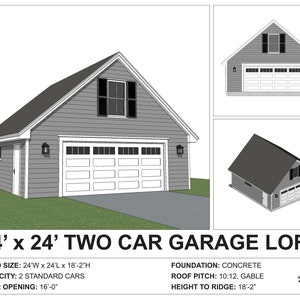 Detached 24&#39;x24&#39; Two Car Garage Loft Custom Plans - Blueprint Digital PDF