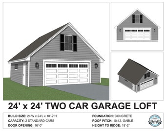 Detached 24&#39;x24&#39; Two Car Garage Loft Custom Plans - Blueprint Digital PDF