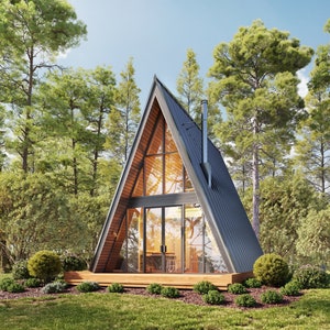 18' x 24' moderne architectonische plannen met A-frame cabine - aangepaste 500SF Cottage blauwdruk PDF