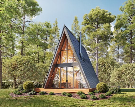 18' x 24' Modern A-Frame Cabin Architectural Plans - Custom 500SF Cottage Blueprint PDF