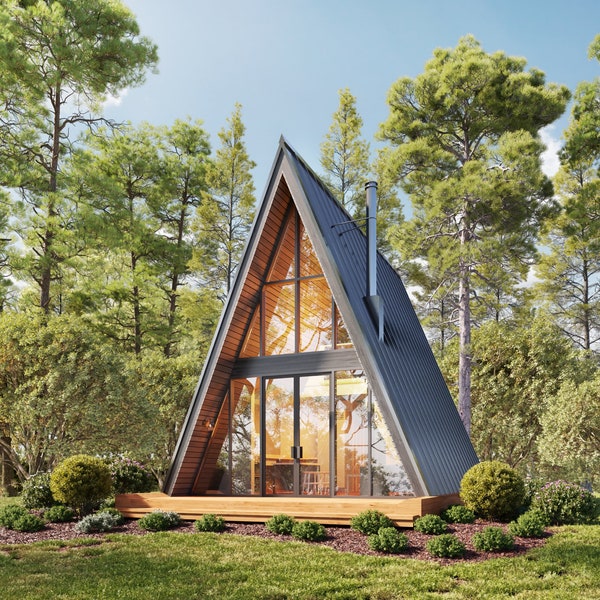 18' x 24' Modern A-Frame Cabin Architectural Plans - Custom 500SF Cottage Blueprint PDF