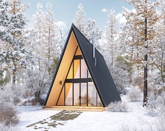 20' x 28' Modern A-Frame Cabin Architectural Plans - Custom 690SF Cabin Blueprint PDF