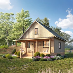 24' x 28' Honey Creek Cabin architectonische plannen - aangepaste 850SF moderne hut met loftblauwdruk