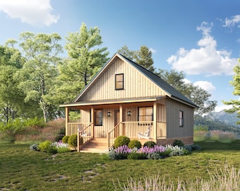 24' x 28' Honey Creek Cabin Architectural Plans - Custom 850SF Modern Cabin w/ Loft Blueprint