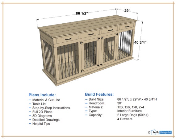 Digital Plans for Large Double Dog Kennel TV Stand DIY Wooden Crate for  Tall Dogs 