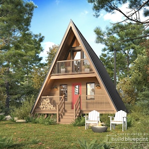 22' x 36' Catskills A-Frame cabine architectonische plannen - 1200SF moderne cabine blauwdruk PDF