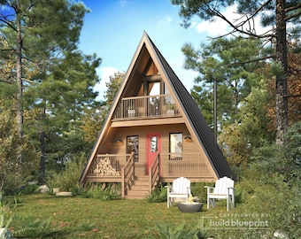 22' x 36' Catskills A-Frame Cabin Architectural Plans - 1200SF Modern Cabin Blueprint PDF