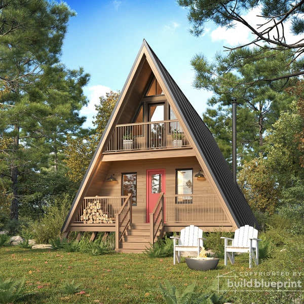 22' x 36' Catskills A-Frame Cabin Architectural Plans - 1200SF Modern Cabin Blueprint PDF