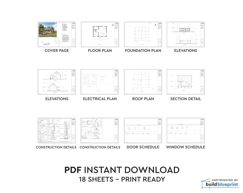 20' x 26' Adirondack Cabin w/ Loft Bedroom Architectural Plans - Custom 650SF Modern Cabin Blueprint image 10