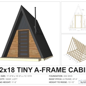 Tiny A-Frame Cabin DIY Plans 12' x 18' Tiny Home Blueprint PDF image 3