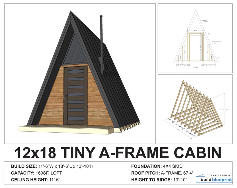 Tiny A-Frame Cabin DIY Plans 12' x 18' Tiny Home Blueprint PDF image 3