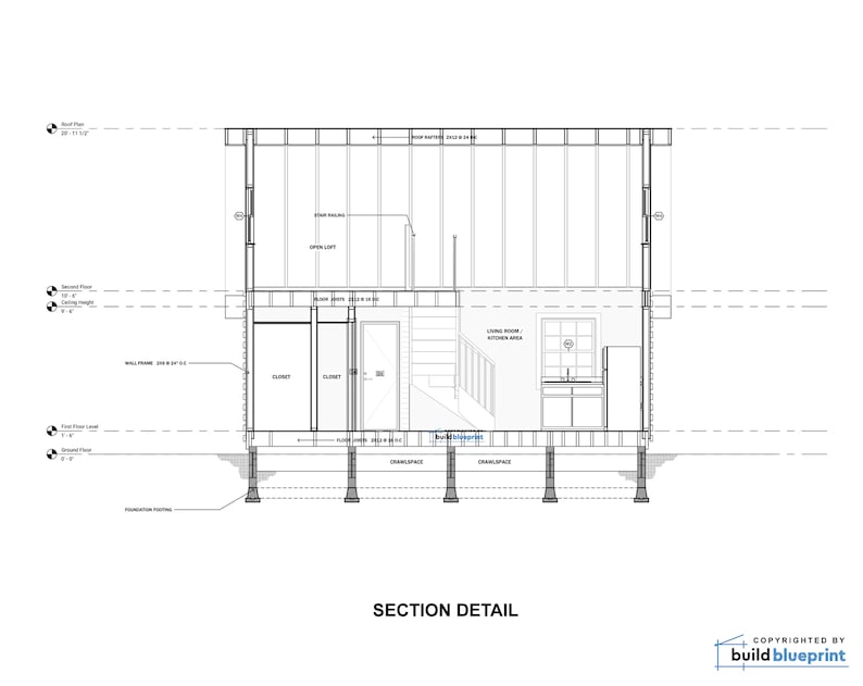 20' x 26' Adirondack Cabin w/ Loft Bedroom Architectural Plans - Custom 650SF Modern Cabin Blueprint image 8
