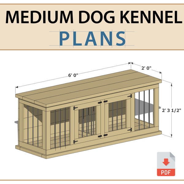 Digital Plans for Medium Double Dog Kennel - DIY Wooden Dog Crate Furniture