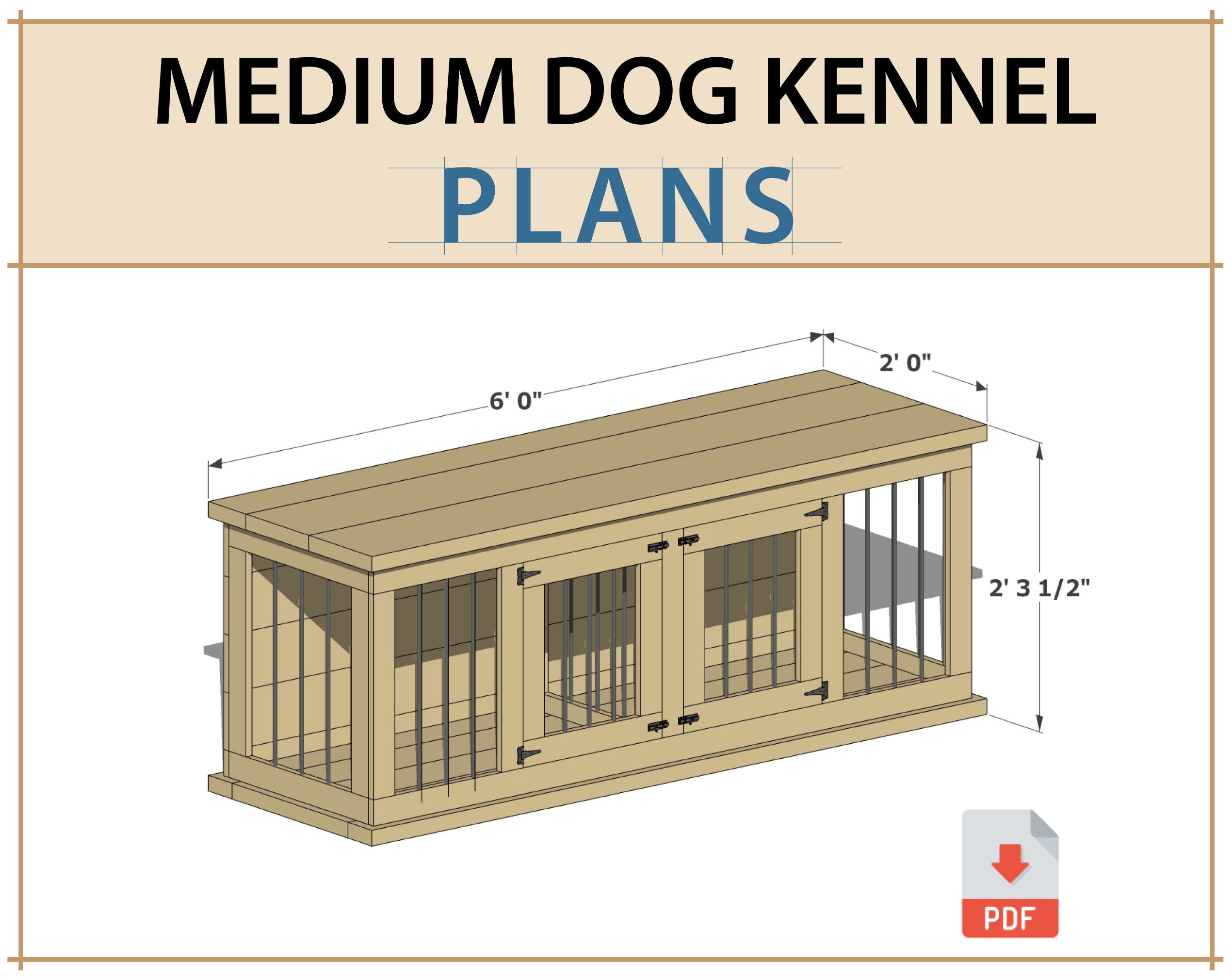 Digital Plans for Medium Double Dog Kennel DIY Wooden Dog Etsy