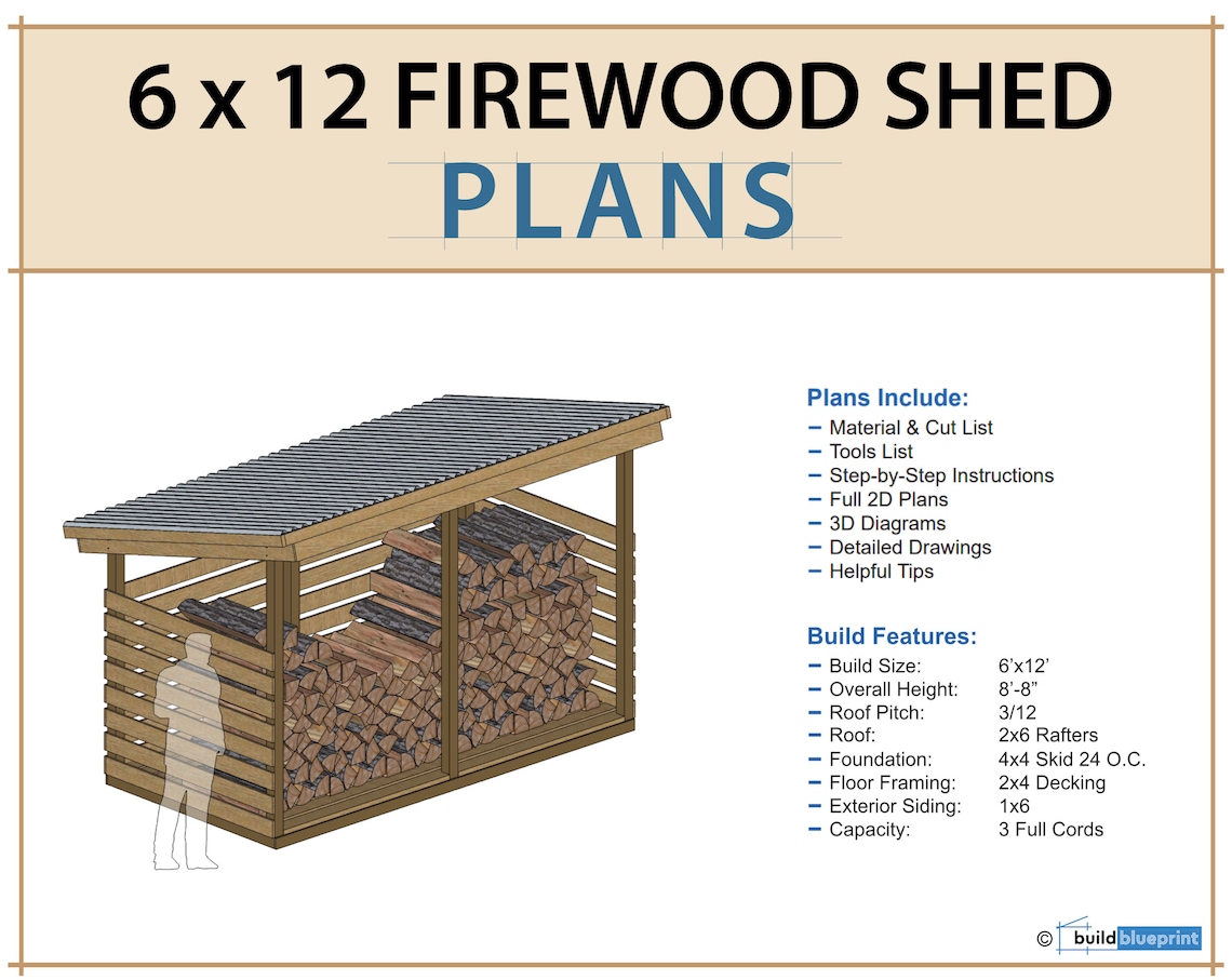 6x12 Firewood Shed Plans 3 Cord Wood Shed DIY Plan - Etsy