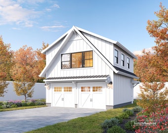 Detached 22&#39;x24&#39; ADU Garage Loft Architectural Plans - 2 Car Garage Blueprint Digital PDF