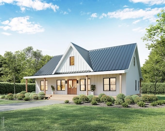 30' x 46' Adirondack House Architectural Plans - Custom 1380SF 3BD/3BA Loft Cabin Blueprint