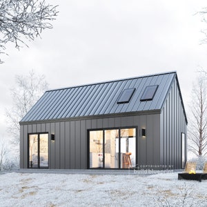 16&#39; x 28&#39; Modern Barn House Architectural Plans - Custom 594SF Tiny Farmhouse Blueprint