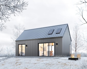 16' x 28' Modern Barn House Architectural Plans - Custom 594SF Tiny Farmhouse Blueprint