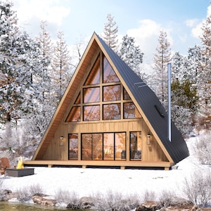 36' x 58' grote moderne A-frame cabine architectonische plannen - aangepaste 2500SF 3BD cabineblauwdruk PDF