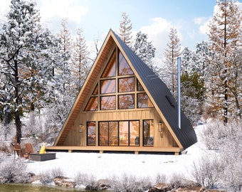 36' x 58' Large Modern A-Frame Cabin Architectural Plans - Custom 2500SF 3BD Cabin Blueprint PDF